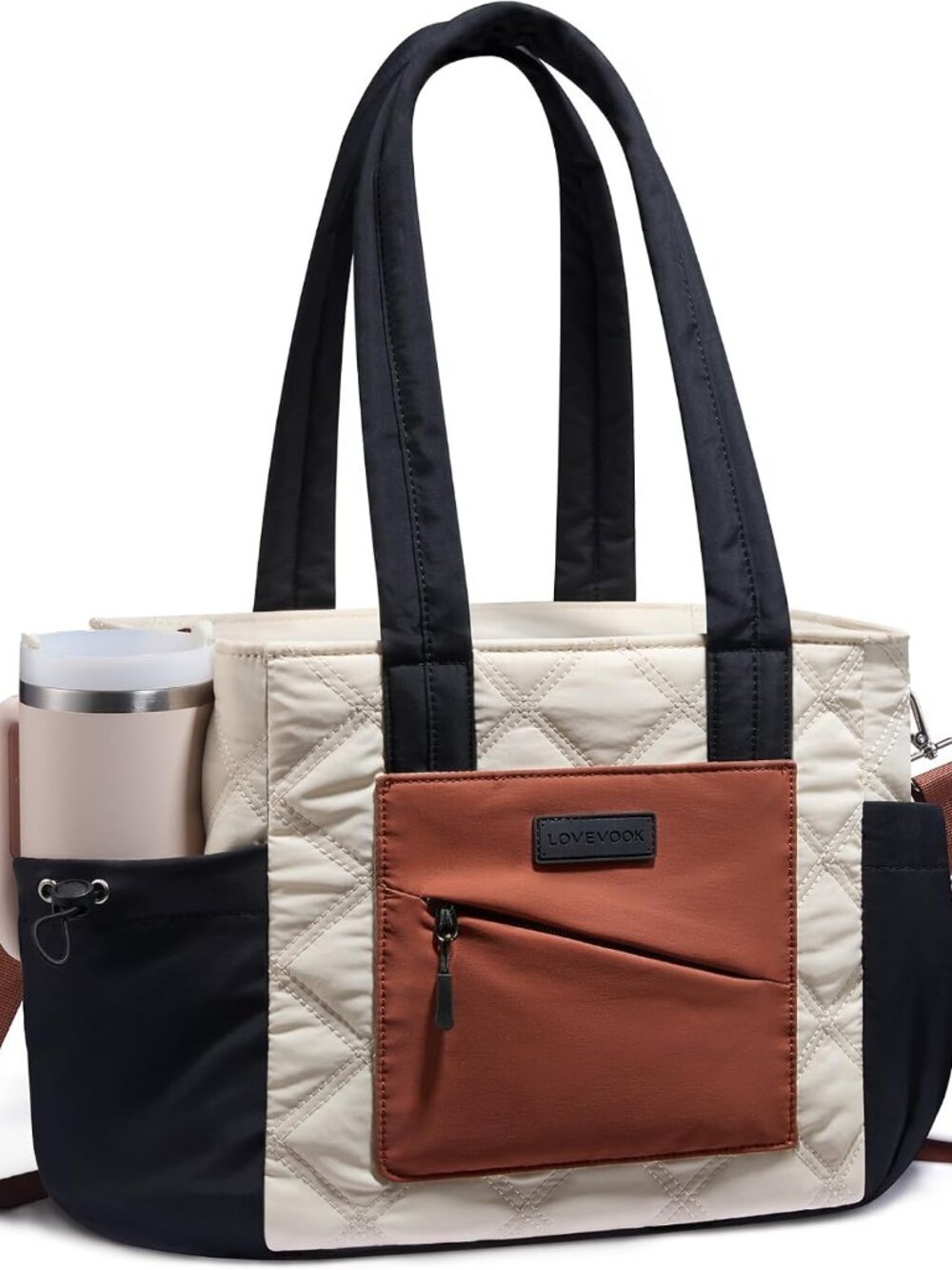 Lunch Box for Women, Quilted Insulated Lunch Bag Tote with 40oz Water Bottle Hol